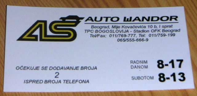 Vizitka Auto Sandor